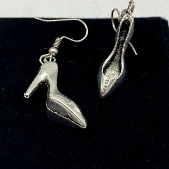 Silver High Heel Shoe Earrings - Picture 4 of 12